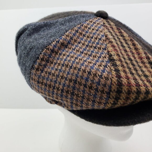 Scala Newsboy Cap Hat Vintage Houndstooth Dorfman Pacific Wool Blend Large - Picture 9 of 11